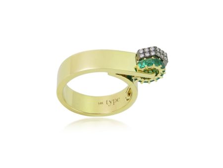 Beau, 14K Yellow Gold, Emerald + Diamond Ring on Sale