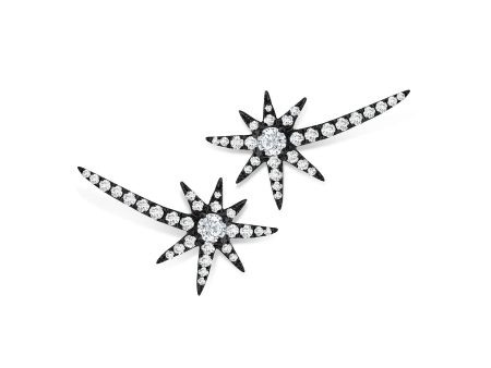 Shooting Starburst, 18K White Gold + Diamond Earrings Cheap