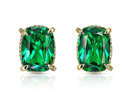 Cushion Wing, 18K Yellow Gold + Emerald Studs Online now