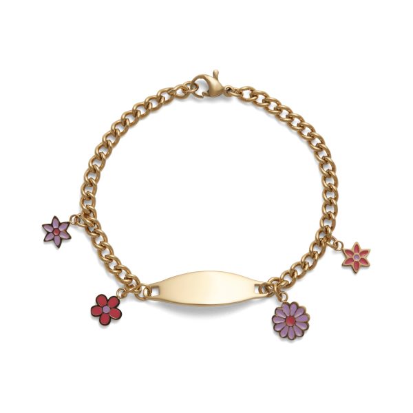 Children’s ID Bracelet with Plaque and Flower Charms Discount