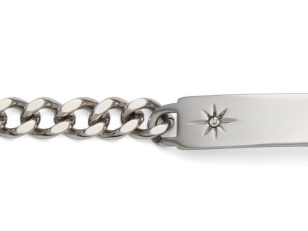 Ladies’ ID Bracelet with Etched Star and Crystal Plaque Silver Tone Supply