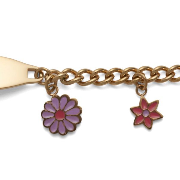 Children’s ID Bracelet with Plaque and Flower Charms Discount