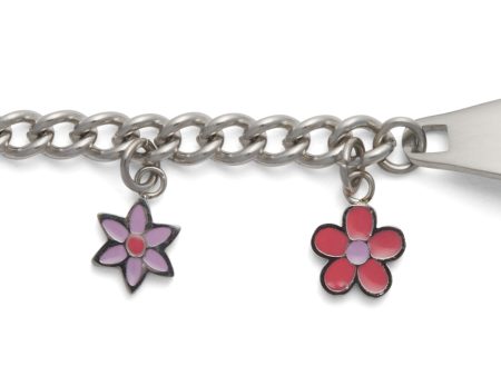 Children’s ID Bracelet with Plaque and Flower Charms Discount