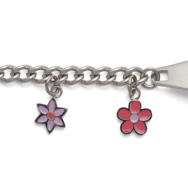 Children’s ID Bracelet with Plaque and Flower Charms Discount