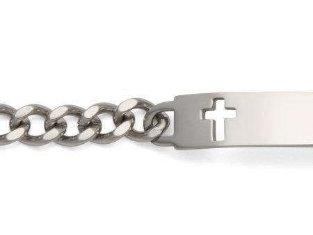 Ladies’ ID Bracelet with Cut Out Cross Plaque Silver or Gold Tone For Sale