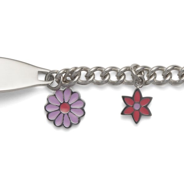 Children’s ID Bracelet with Plaque and Flower Charms Discount