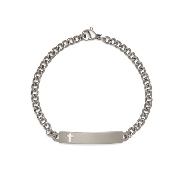 Children’s ID Bracelet with Cut Out Cross Plaque For Cheap