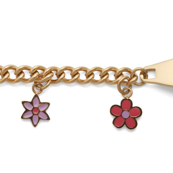 Children’s ID Bracelet with Plaque and Flower Charms Discount